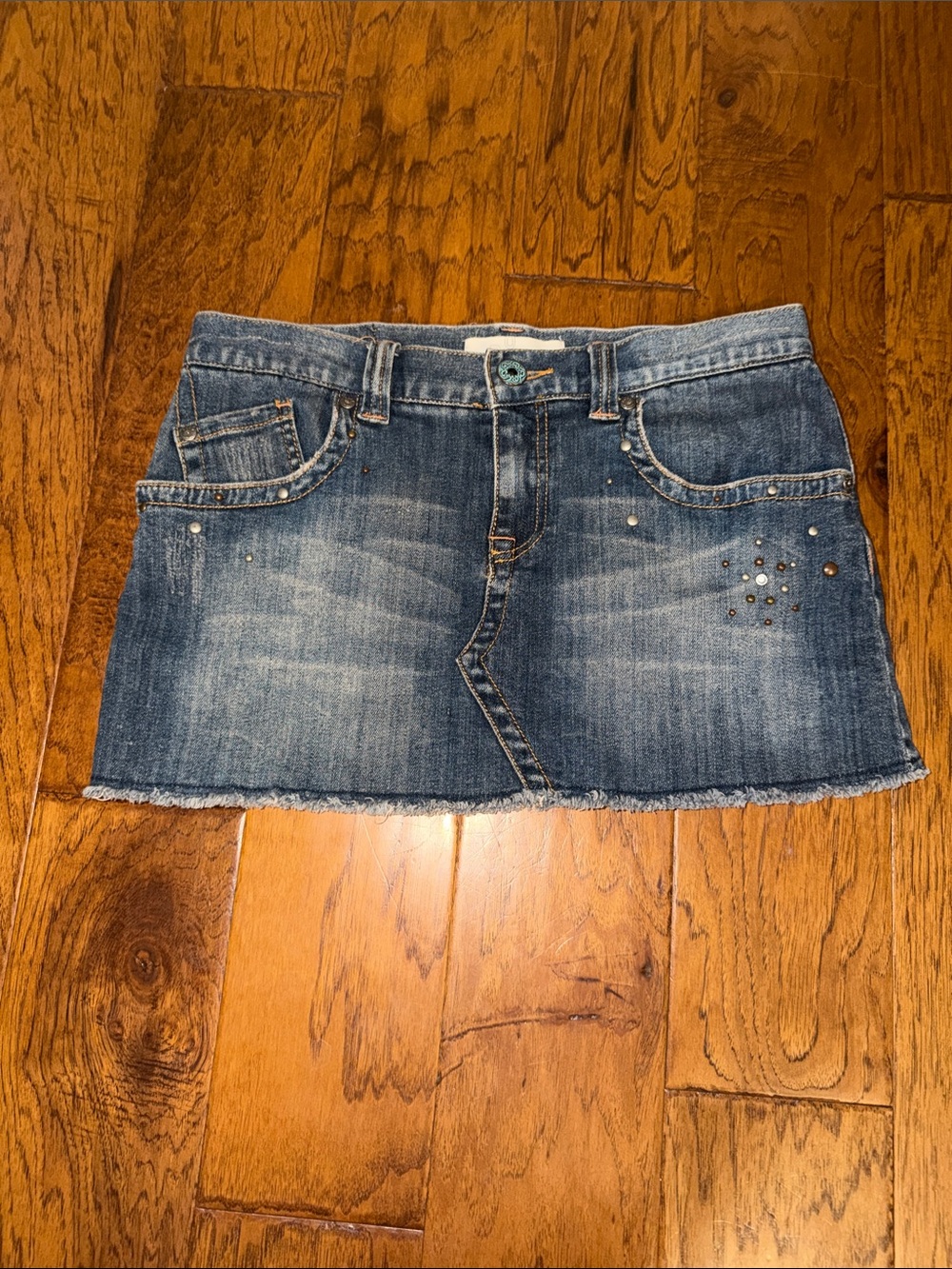 Roxy Washed Blue Denim Mini Skirt with Stud Detail